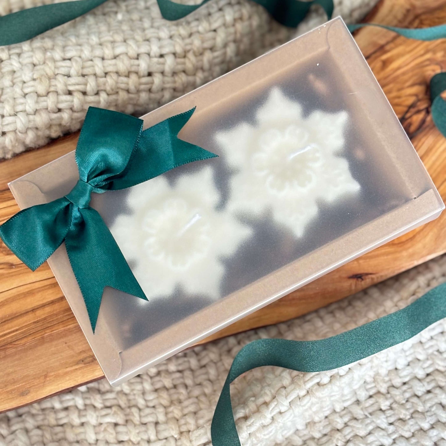 Unique handmade snowflake candles perfect for Christmas gift and festive home decor