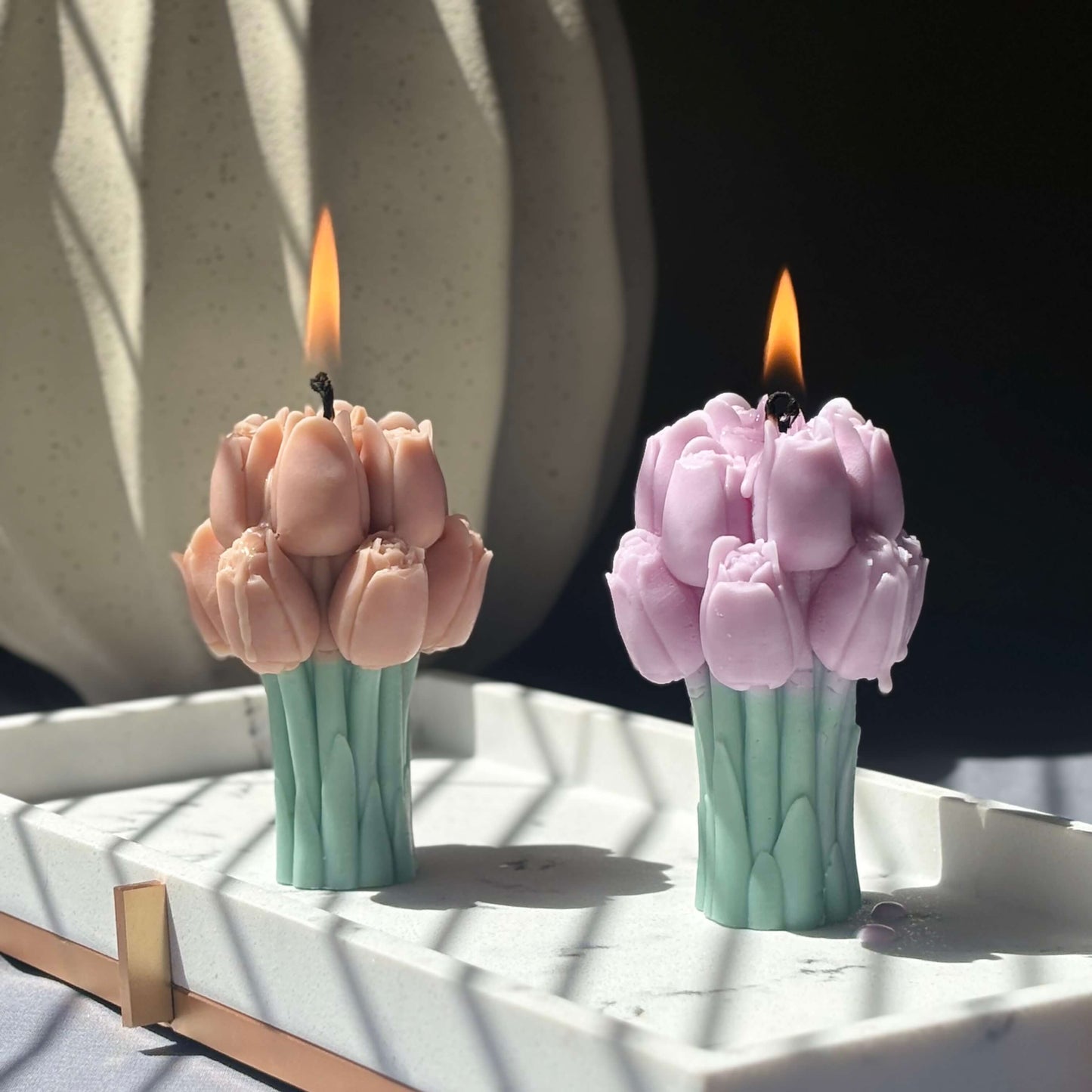 Botanical tulip candle decor, natural look for romantic or seasonal gifting