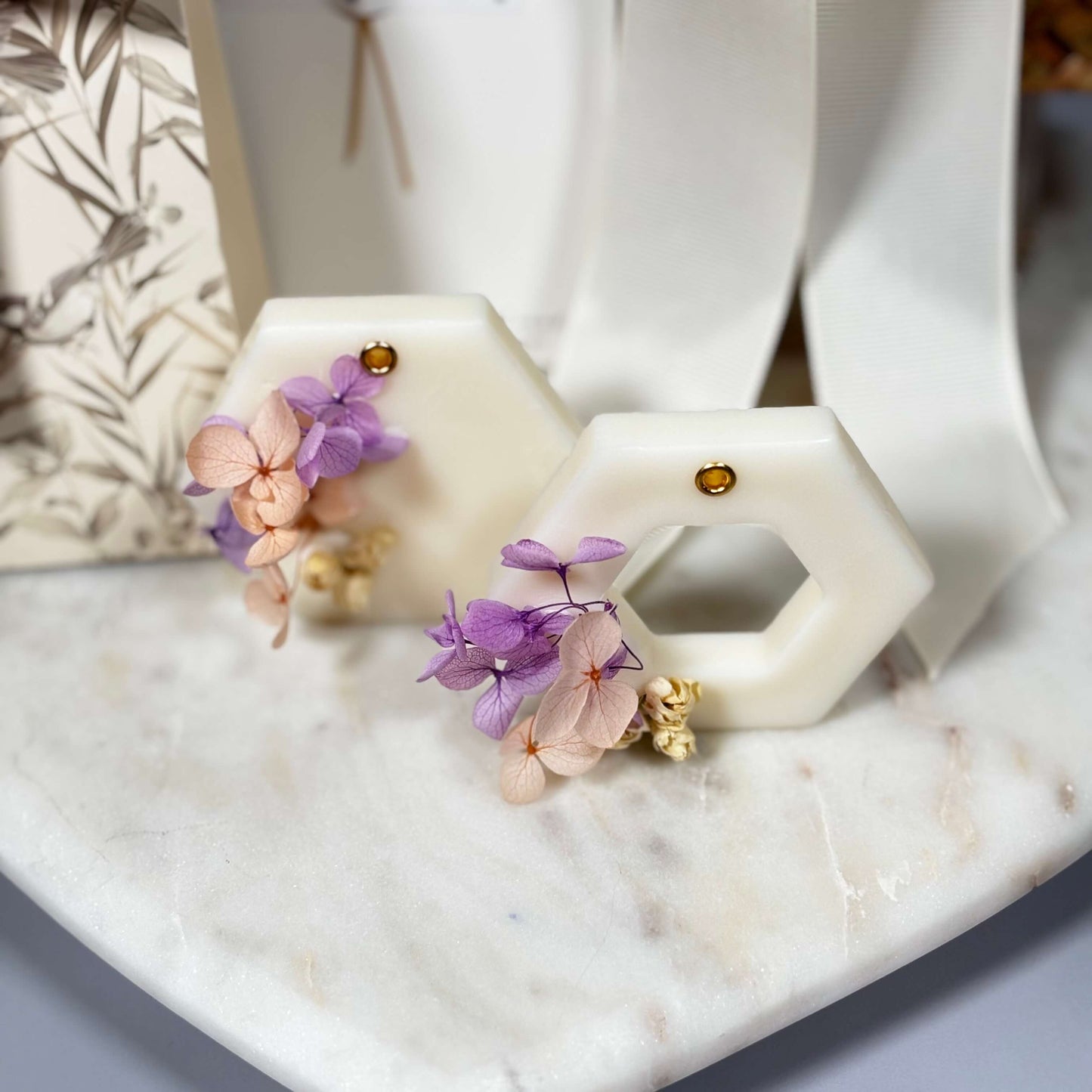 wax ornament, gift embellishment, floral wax tag, handmade wax tag, lavender sachet, decorative wax, artisan scent, small gift idea