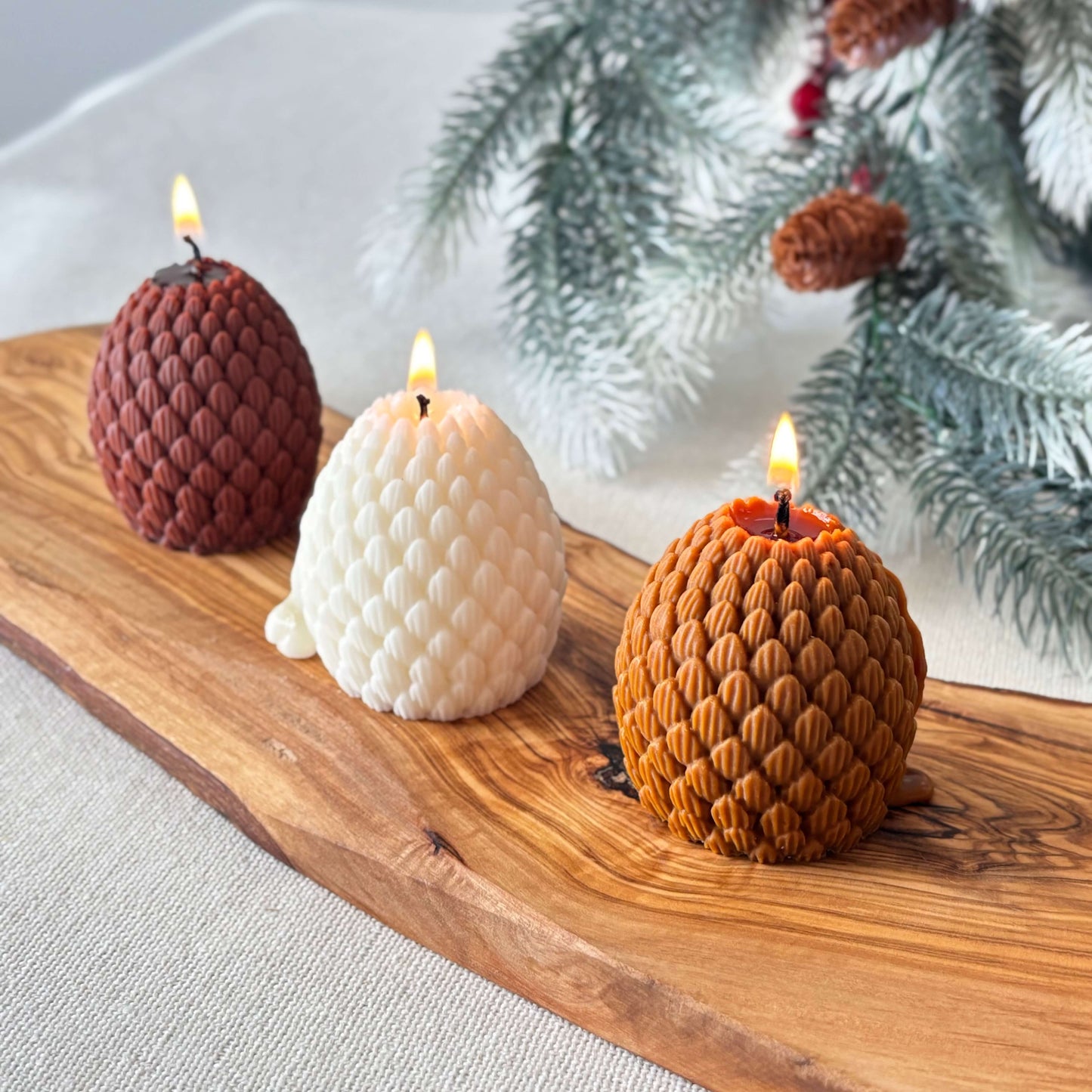 Rustic handmade pinecone candle gift made with natural soy wax for seasonal décor
