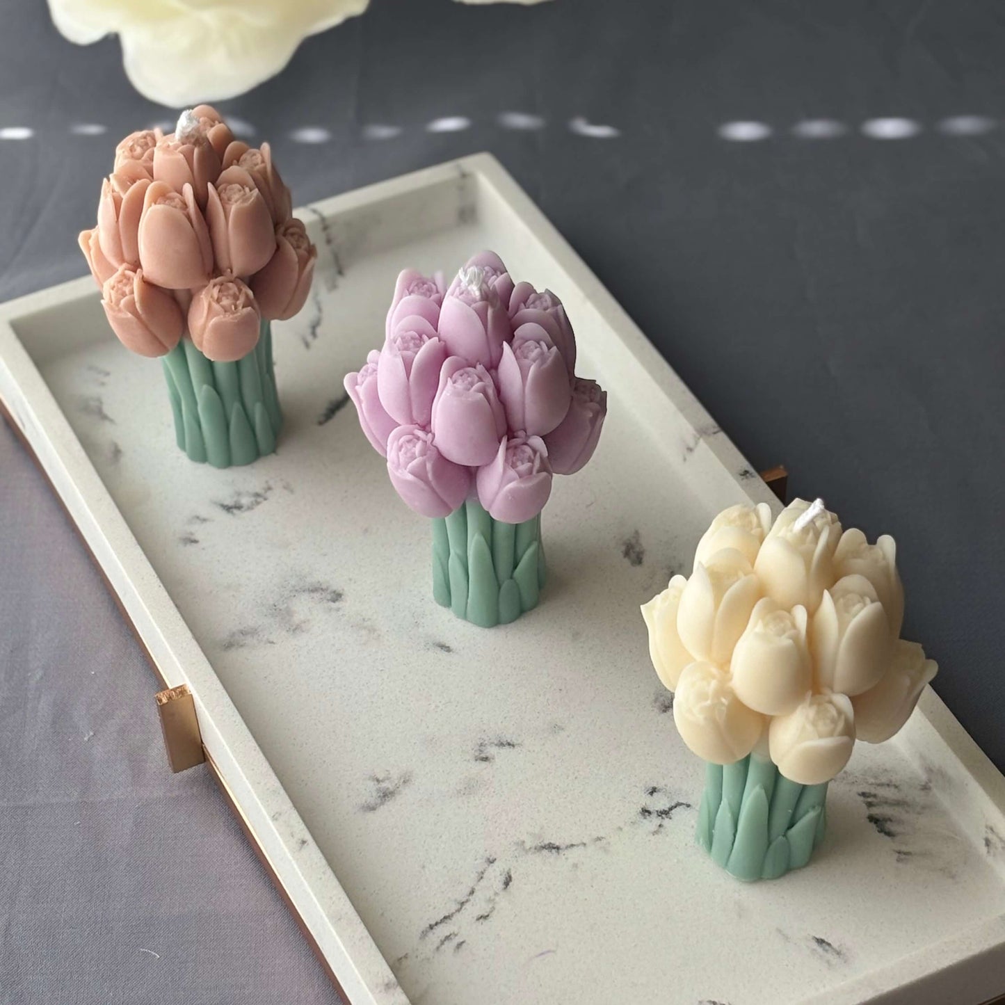 Unique spring candle gift idea for her, tulip flower bouquet made from premium soy wax