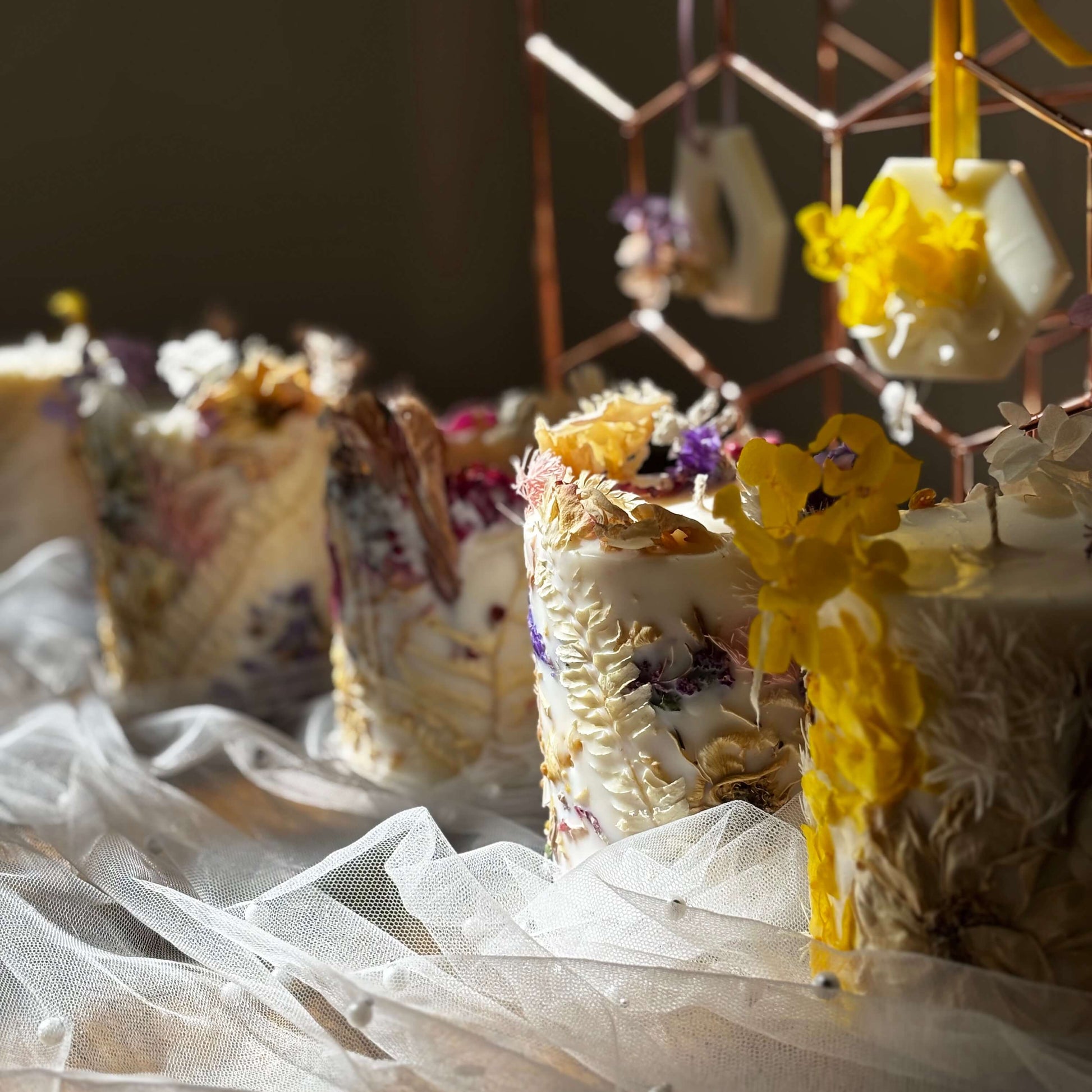 Artisan dried flower candles — thoughtful handmade gift for any occasion or cozy home atmosphere.