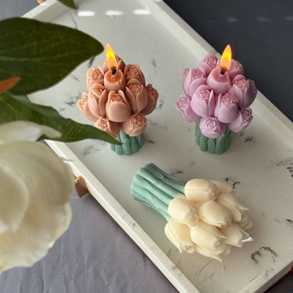Floral sculpture candle with tulip design, thoughtful gift for women or Mother's Day