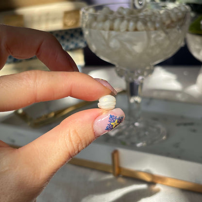 Close-up of handmade pearl accent for luxury candle — perfect bridal shower gift, wedding favor, or unique home décor element
